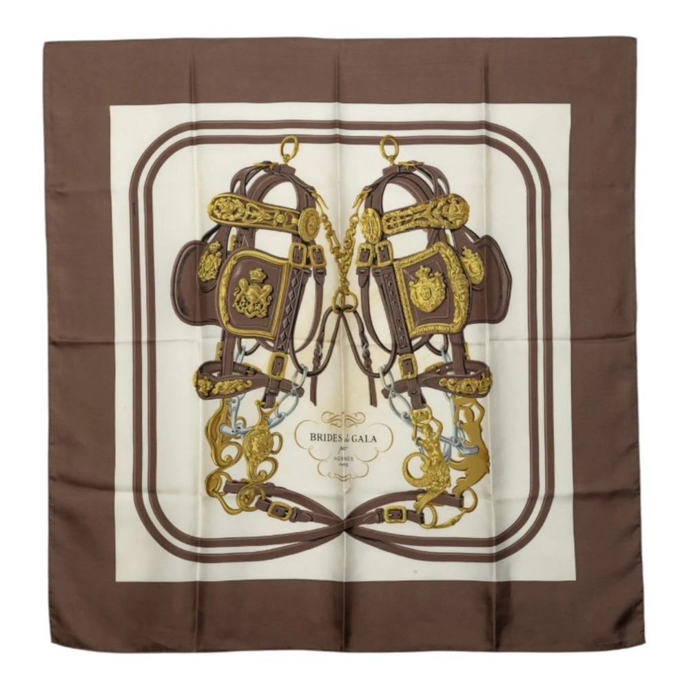 Hermes Carre 90 Brides de Gala Ceremonial Bridle Scarf/Muffler, Brown Multico...